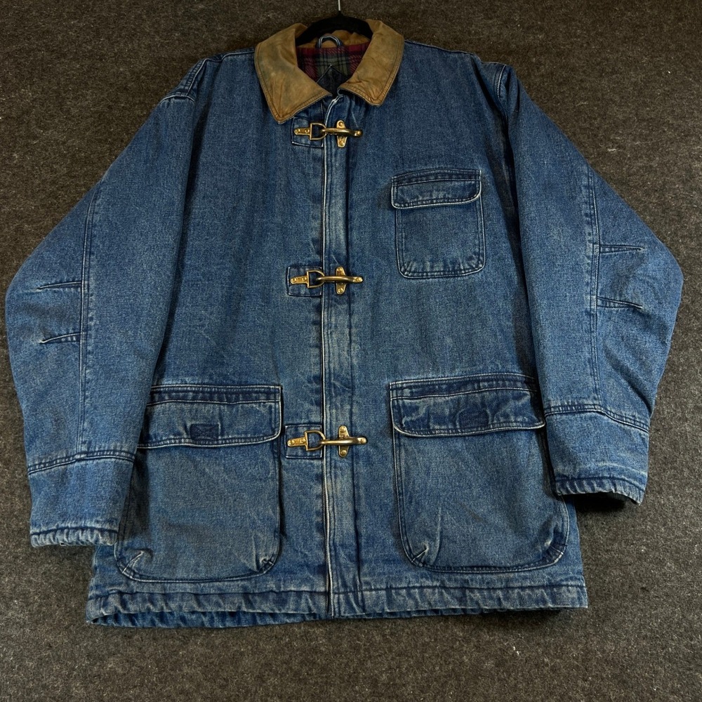 VINTAGE 90s American Eagle Denim Jacket Mens Medium Firemans Clasp USA Outdoors